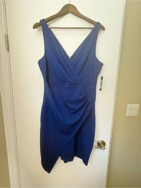 Sleeveless Royal Blue Faux-Wrap Mini Dress
